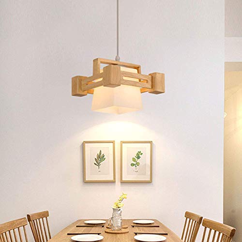 YQGOO Lámpara Colgante Moderna para Restaurante rectángulo, lámpara de Cristal LED E27 para Sala de Estar Pasillo Decoración de Madera Maciza Luz Colgante-Tres 82 * 22cm