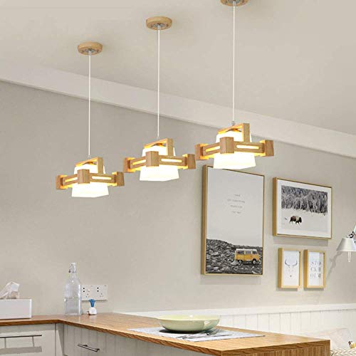 YQGOO Lámpara Colgante Moderna para Restaurante rectángulo, lámpara de Cristal LED E27 para Sala de Estar Pasillo Decoración de Madera Maciza Luz Colgante-Tres 82 * 22cm