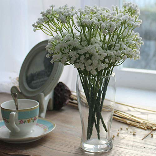 ysister 20 Piezas de Flores Artificiales Decorativas Ramo Artificial Gypsophila Flores Flores Falsas Flores de Seda para el Ramo de Novia, Bodas, librería, cafetería, decoración de Bricolaje (Blanco)