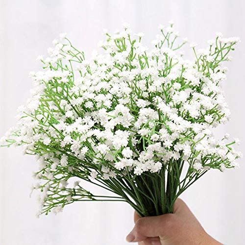 ysister 20 Piezas de Flores Artificiales Decorativas Ramo Artificial Gypsophila Flores Flores Falsas Flores de Seda para el Ramo de Novia, Bodas, librería, cafetería, decoración de Bricolaje (Blanco)