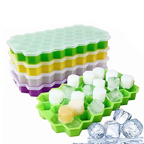 ysister 4 Piezas Bandeja de Hielo, Cubitera Hielo Silicona, Bandeja de Cubitos de Hielo con Tapa, Bandeja de Hielo de Silicona para Bebidas frías Whisky, cóctel, Jugo