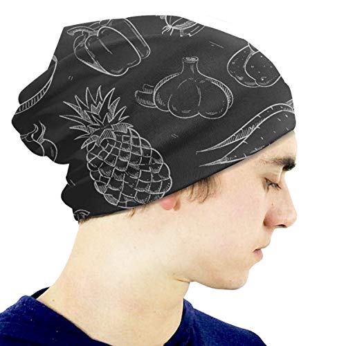 Yuanmeiju Blanco Doodle Verduras Frutas Aisladas sobre Frutas Alimentos y Bebidas Niños Invierno Cálido Sombreros de Punto Gorro elástico Suave Gorro de Calavera para