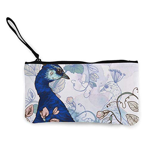 Yuanmeiju Cartera de Lona con Fondo Vintage de Pavo Real Exquisitos monederos El Monedero de Lona pequeño se Utiliza para Guardar Monedas, identificación y Otros