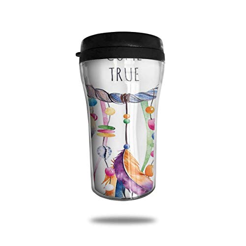 Yuanmeiju Dreams Come True Pluma Atrapasueños Vaso de café de acero inoxidable Taza de viaje Taza de café aislada al vacío 8.5 oz para hombres y mujeres Oficina en casa Camping