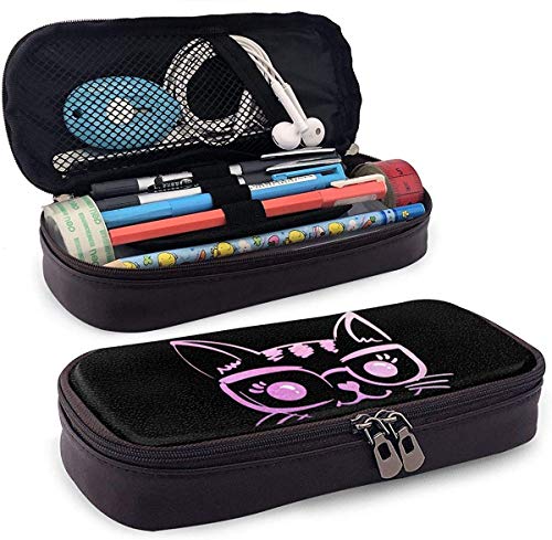 Yuanmeiju New Style Cute Kitty Multifunction Canvas Leather Estuche Pen Bag Makeup Pouch