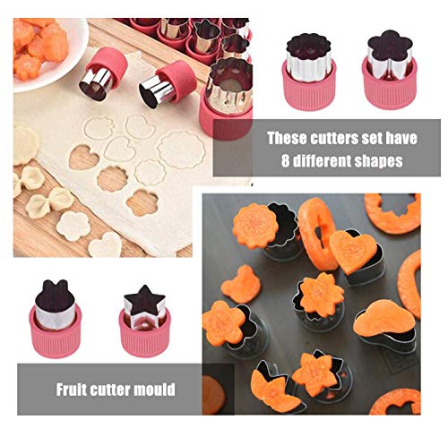 YUANXIASM Vegetales Frutas Galletas Molde,8 Piezas Cortadores de Galletas con Cubierta Protectora,DIY Mini Moldes de Vegetales Frutas Cortador de Acero Inoxidable para Niños Horneando y Bento Box