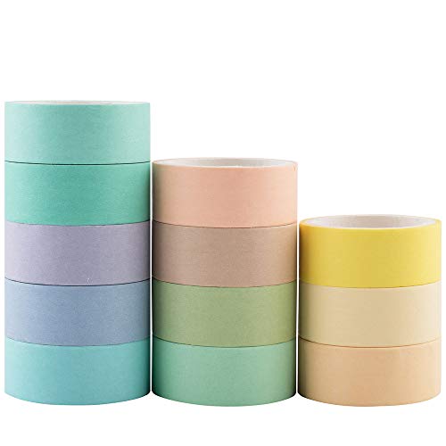 Yubbaex 12 rollos de cinta Washi natural, color caramelo cintas decorativas para bricolaje, diario de balas, manualidades, envolver álbumes de recortes (macaron 15 mm de ancho)