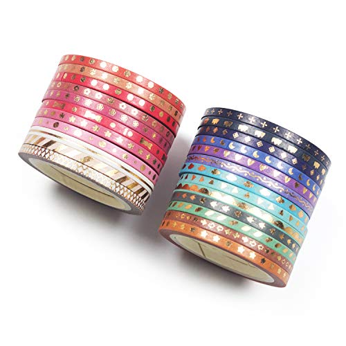 Yubbaex 24 rollos Washi Tape Set cinta adhesiva decorativa Washi Glitter Adhesivo 3MM De ancho