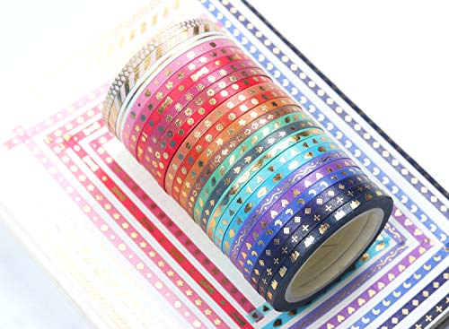 Yubbaex 24 rollos Washi Tape Set cinta adhesiva decorativa Washi Glitter Adhesivo 3MM De ancho