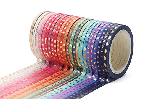 Yubbaex 24 rollos Washi Tape Set cinta adhesiva decorativa Washi Glitter Adhesivo 3MM De ancho