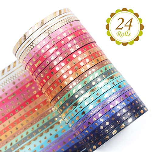 Yubbaex 24 rollos Washi Tape Set cinta adhesiva decorativa Washi Glitter Adhesivo 3MM De ancho