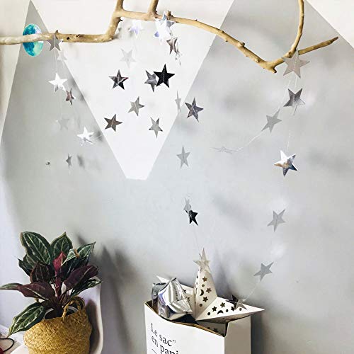 Yuccer 4 Paquetes Guirnalda de Papel Decoracion Estrellas de Papel para Colgar para Cumpleaños Fiesta de Bienvenida al Bebé Boda de Navidad Fiesta de Año Techo (Plata)