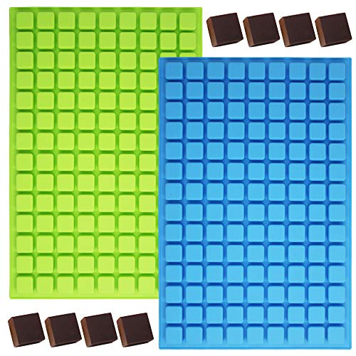 YuCool - Molde de silicona para cubitos de caramelo de chocolate con capacidad de 126 cavidades, con 1 bandeja de acero inoxidable para caramelos caseros con trufas de gelatina , 2 unidades