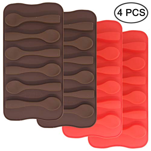 YuCool - Moldes de silicona con forma de cuchara, 4 unidades, para chocolate, caramelos o manualidades, color rojo y marrón