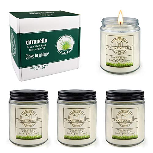 YUE GANG Velas Citronela 4 x 30 Horas Tiempo de Combustión, Velas Citronela Antimosquitos para Jardín, Patio, Camping, Exterior e Interior 4 Pack