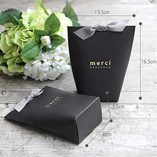 Yuecute - Cajas para caramelos cortadas a láser con cintas, para despedidas de soltera, bodas, fiestas, decoración de fiestas y Pascua, paquete con 20 unidades Big Negro y blanco.