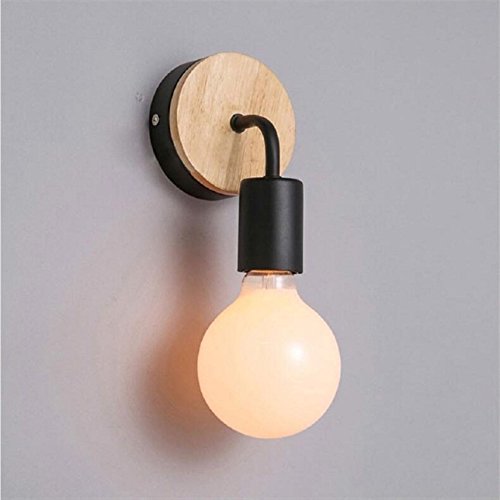 YUENSLIGHTING 2 Piezas Loft negro lámpara de pared Simplicidad E27 LED de hierro y placa de madera lámparas de pared para los niños Dormitorio Dormitorio Hotel Bar (sin bulbo)