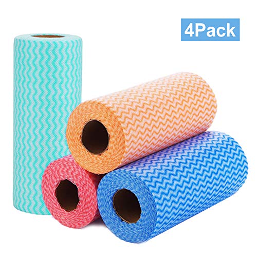 YUIP 4 Rollos, 200 Hojas,Paño de Limpieza Reutilizable,Plato bayeta,Tela no Tejida,Tela Antiadherente, Papel de Cocina Reutilizable,Paño de Limpieza para la Limpieza del Hogar