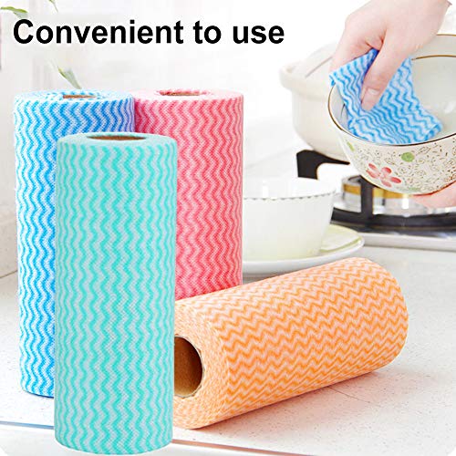 YUIP 4 Rollos, 200 Hojas,Paño de Limpieza Reutilizable,Plato bayeta,Tela no Tejida,Tela Antiadherente, Papel de Cocina Reutilizable,Paño de Limpieza para la Limpieza del Hogar