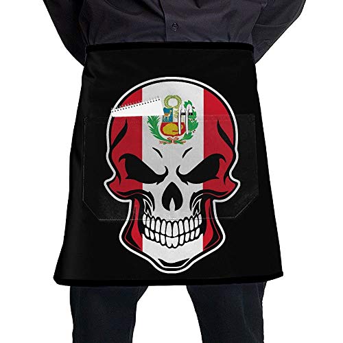 yuiytuo Delantal de Cocina Mens and Womens Peru Flag Skull-1 Adjustable Cooking Kitchen Aprons with Front Pocket