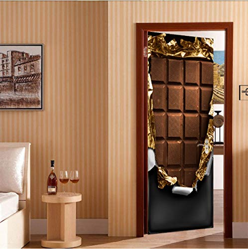 YUJIANF Etiqueta de la Puerta 3D en la Puerta autoadhesiva PVC Papel Pintado DIY Chocolates Imprimir Imagen de Arte decoración del hogar Mural de la Pared Armario renovación Etiqueta