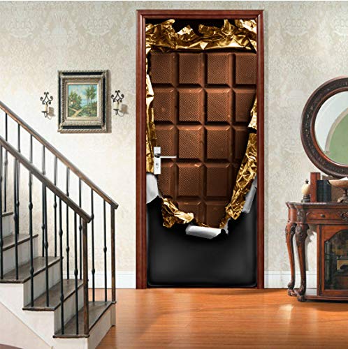 YUJIANF Etiqueta de la Puerta 3D en la Puerta autoadhesiva PVC Papel Pintado DIY Chocolates Imprimir Imagen de Arte decoración del hogar Mural de la Pared Armario renovación Etiqueta