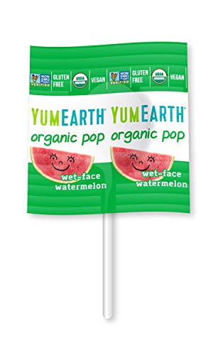 YumEarth - Piruletas Orgánicas de Frutas 4 sabores: Granada, Sandía, Fresa, Melocotón - 14 unidades