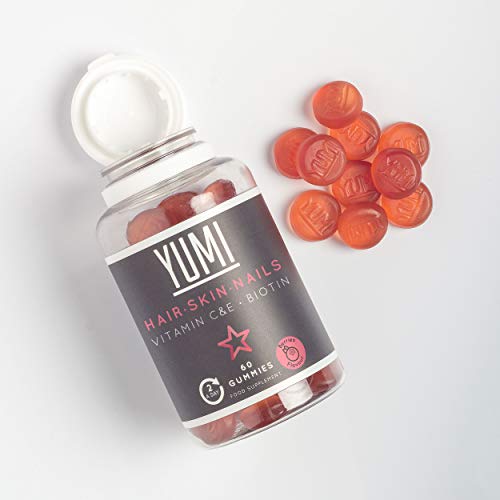 YUMI Biotina Para El Crecimiento y Cuidado Del Cabello 5000mcg Con Vitamina C & E | Fortalece el pelo, la piel y las uñas | Vitaminas Para El Cabello | 60 Gominolas Pelo Veganas