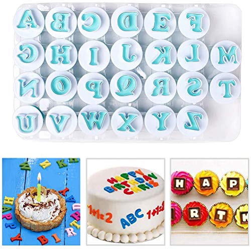 Yumira Cortadores de galletas, 26 alfabetos, moldes para fondant, moldes para galletas DIY moldes de pastel moldes de letras, decoración de pasteles