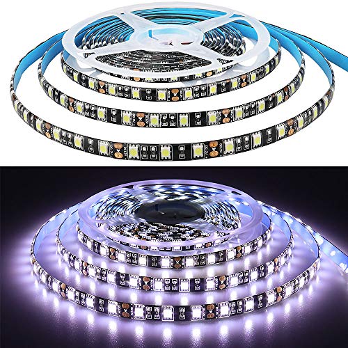 YUNBO - Tira de luces LED flexible, color negro, resistente al agua, 12 V, cinta de luces LED cortables 300 unidades SMD 5050 iluminación LED 16,4 pies/5 m