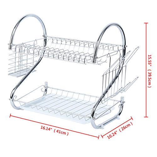 Yunge Silver Escurreplatos de 2 Niveles Soporte para Bastidor Vaso de Acero Inoxidable Cubiertos para Rack Organizador para Secado de Cubiertos