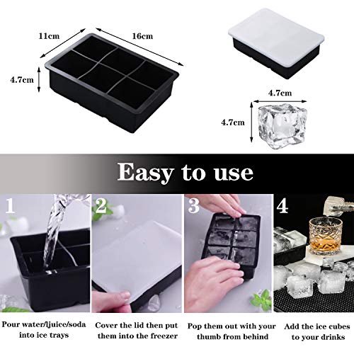 Yuning Cubitera Hielo Moldes para Cubitos de Hielo Molde, 3pcs Bandeja para Cubitos de Hielo de Silicona con Tapa, Sin BPA, para Congelarse Alimentos para Bebés,Cola,Cócteles,Whisky, Negro