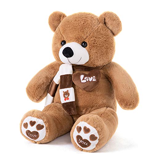 YunNasi Oso de Peluche Grande Animales de Peluche Juguetes Oso Suave con Bufanda Cojín de Felpa Teddy (Marrón Oscuro, 100 CM)