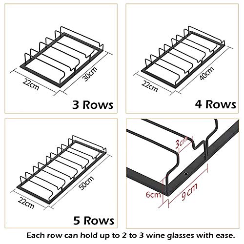 YunNasi Soportes para Copas de Vino de Metal Organizador Mantener los Vasos Secos Debajo del Gabinete con Tornillos para Bar Restaurante Cocina (5 Filas, Negro)