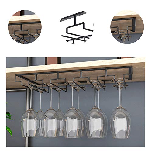 YunNasi Soportes para Copas de Vino de Metal Organizador Mantener los Vasos Secos Debajo del Gabinete con Tornillos para Bar Restaurante Cocina (5 Filas, Negro)