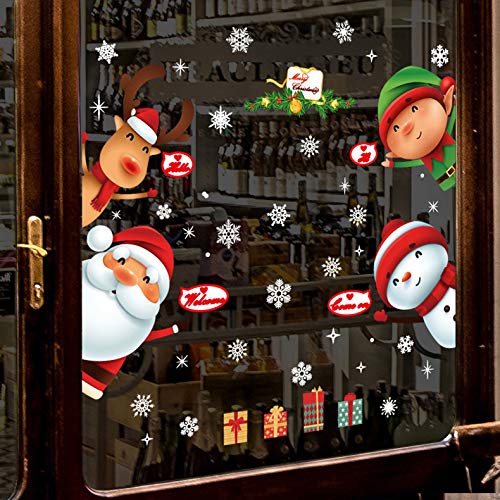 Yuson Girl Ventanas de Navidad Pegatinas Papá Noel Reno Vinilo Extraíble árbol de Navidad DIY Wall Window Door Mural Decal Sticker para Escaparate