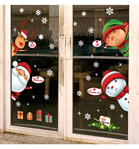 Yuson Girl Ventanas de Navidad Pegatinas Papá Noel Reno Vinilo Extraíble árbol de Navidad DIY Wall Window Door Mural Decal Sticker para Escaparate