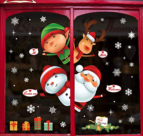 Yuson Girl Ventanas de Navidad Pegatinas Papá Noel Reno Vinilo Extraíble árbol de Navidad DIY Wall Window Door Mural Decal Sticker para Escaparate