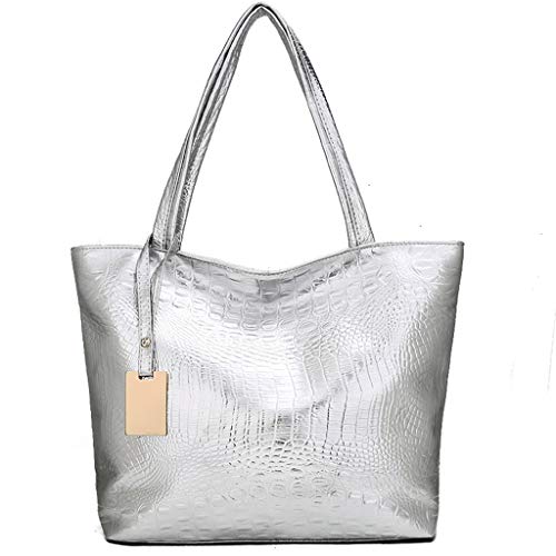 YWLINK Bolso Bandolera De Gran Capacidad En Color SóLido Retro Europeo Y Americano Con PatróN Bandolera Bolso De Mano Fiesta De Bodas Bolsa De Playa Bolsillo PortáTil Trabajo Bolso Tote(Plata)