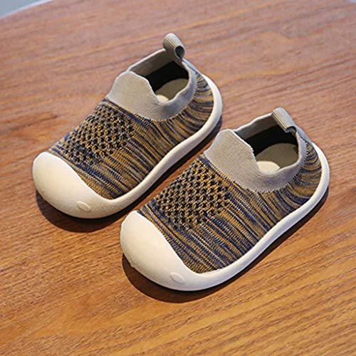 YWLINK NiñOs NiñAs Rayas Malla Deporte Zapatillas Deportivas Calzado Informal Transpirable Antideslizante Comodidad Inferior Suave Fiesta De CumpleañOs Zapatos De Primer Paso Regalo(Gris,15EU)