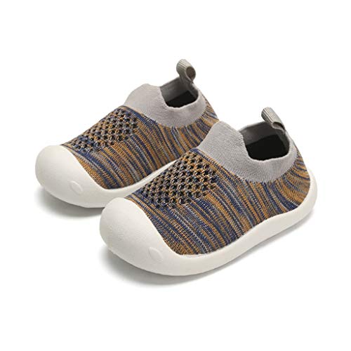 YWLINK NiñOs NiñAs Rayas Malla Deporte Zapatillas Deportivas Calzado Informal Transpirable Antideslizante Comodidad Inferior Suave Fiesta De CumpleañOs Zapatos De Primer Paso Regalo(Gris,15EU)