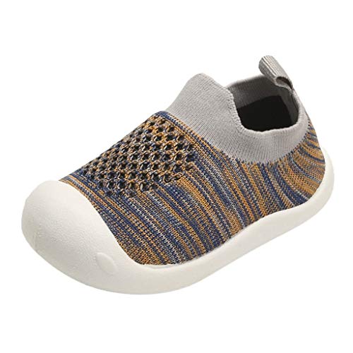 YWLINK NiñOs NiñAs Rayas Malla Deporte Zapatillas Deportivas Calzado Informal Transpirable Antideslizante Comodidad Inferior Suave Fiesta De CumpleañOs Zapatos De Primer Paso Regalo(Gris,15EU)