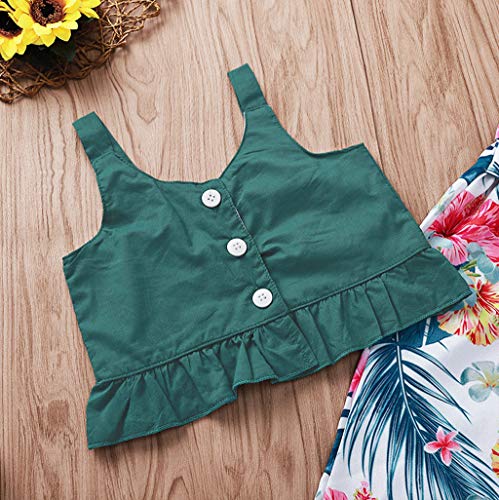 YWLINK Verano Conjunto NiñAs Mezcla De AlgodóN Sin Mangas Camisola Ruffle Top Color Solido Camiseta Arriba+Arco Pantalones Estampados Playa Viajes Fiesta Vestido Moda Linda(Verde,18-24 meses/100)