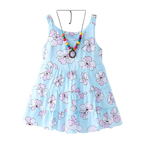 YWLINK Verano Vestido Estampado para NiñOs Falda Pastel Falda Playa Vestido Princesa+Collar Accesorio Mezcla De AlgodóN Cuello Redondo Confort Falda De Baile Regaloo(Azul,4-5 años/110)