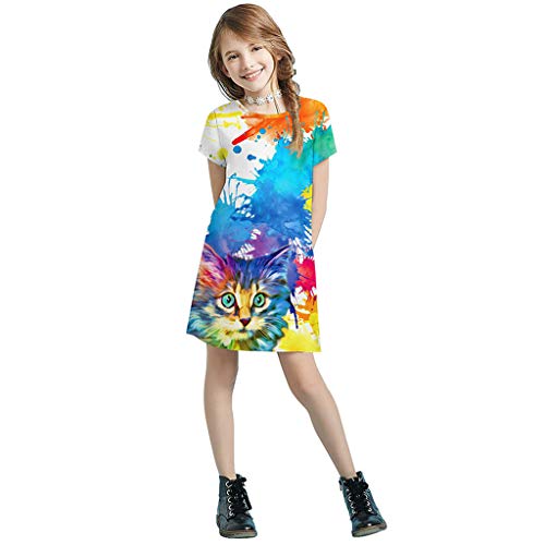 YWLINK Vestido Casual NiñA Vestido Suelto De Manga Corta con Estampado Digital De Mariposa En 3D Fiesta De Carnaval Regalo De CumpleañOs(Multicolor,11-12 años)