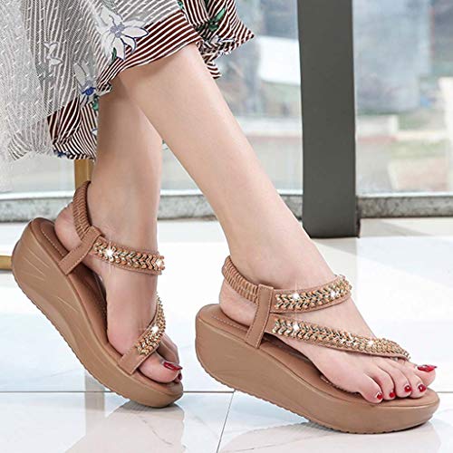 YWLINK Zapatos Mujer CuñA Bohemia Damas Cristal Sandalias Chanclas De Playa Flip Zapatos Casuales TamañO Grande Zapatillas Fiesta De Coctel Regalo del DíA De Miembro Zapatos Romanos(café,41EU)