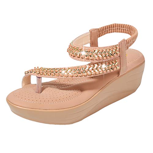 YWLINK Zapatos Mujer CuñA Bohemia Damas Cristal Sandalias Chanclas De Playa Flip Zapatos Casuales TamañO Grande Zapatillas Fiesta De Coctel Regalo del DíA De Miembro Zapatos Romanos(café,41EU)