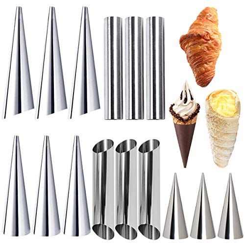 YWQ 15 Piezas Cannoli Molde,Molde Croissant, Acero Inoxidable Cono Tubular Moldes,DIY Tubos de Croissants al Horno en Espiral,Molde de Croissant DIY Solenoide,Molde para Hornear Pan,para Cruasanes