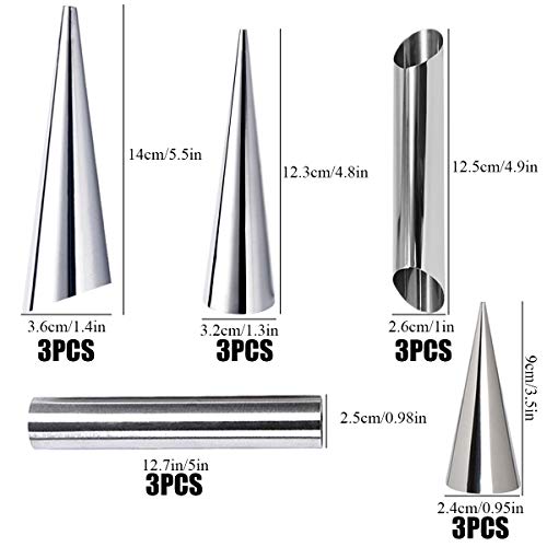 YWQ 15 Piezas Cannoli Molde,Molde Croissant, Acero Inoxidable Cono Tubular Moldes,DIY Tubos de Croissants al Horno en Espiral,Molde de Croissant DIY Solenoide,Molde para Hornear Pan,para Cruasanes