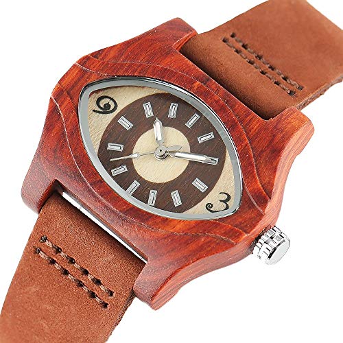 Yxxc Ojo Turco, Pulseras, Relojes de Madera, Correa de Cuero Genuino para Mujer, Pulsera de bambú, Reloj de Pulsera